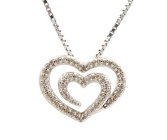 0.27 ctw Round Diamond Open Heart Pendant 14KT White Gold Box Chain Necklace 5g