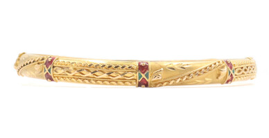 Texture Stylish 22KT Yellow Gold Red & Green Enamel Textured Bangle Bracelet 14g