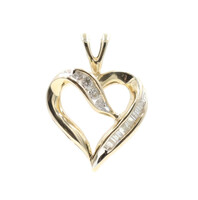 Estate 0.24 ctw 10KT Yellow Gold Heart Pendant w Round & Baguette Cut Diamonds