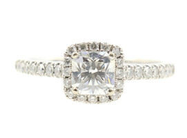1.15 ctw Cushion & Round Cut Hidden Halo 14KT White Gold Engagement Ring 3.2g 