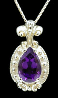 Etruscan 2.20 Ct Teardrop Amethyst 10KT Gold Pendant on 18" 14KT Twisted Chain