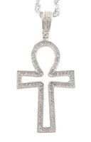 Egyptian 0.48 Ctw Round Diamond 10KT Gold Ankh Pendant on 20" 10KT Rope Chain