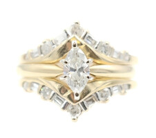 1.02 ctw Marquise, Round & Baguette Diamond 14KT Yellow Gold Wedding Ring Set 6g