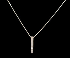 18KT White Gold 0.01 ctw Round Diamond Bar Pendant 17.5" Box Chain Necklace 2.1g