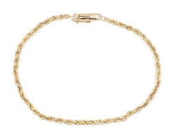 Classic High Shine 14KT Yellow Gold 2.5mm Rope Chain Bracelet 7.5" - 3.77 Grams