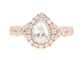 1.62 Ctw Pear & Round Diamond Halo 14KT Rose Gold Engagement Ring by Neil Lane