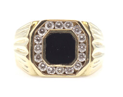 0.95 ctw Round Diamond and Onyx Inlay 14KT Yellow Gold Men's Statement Ring