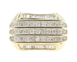 Men's Channel-Set 1.04 Ctw Round & Baguette Diamond 10KT Gold Statement Ring 8g