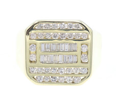 Men's 1.27 Ctw Round & Baguette Cut Diamond 14KT Yellow Gold Signet Ring 11.9g