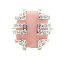 14KT White Gold Geometric Design 0.30 ctw Round Diamond Matte Pink Gemstone Ring