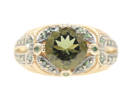 1.20 Ct Green Tourmaline w/ Color-Enhanced Diamonds 10KT Gold Butterfly Ring 3g