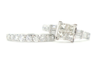 1.96 ctw Princess Round Baguette 14KT White Gold Women's Wedding Ring Set 8.4g