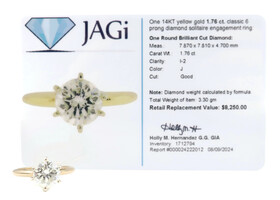Estate Solitaire 1.76 Ct Round Diamond 14KT Yellow Gold Engagement Ring - 3.30g
