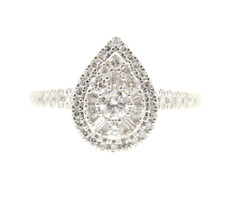 0.60 ctw Round and Baguette Diamond Pear Style Halo 10KT Gold Engagement Ring 