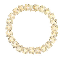 Estate Diamond Cut 14KT Yellow Gold Fancy Floral Link Bracelet 7.5" - 11.8g