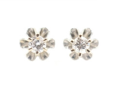 Estate 14KT White Gold 0.06 ctw Round Diamond Women's Buttercup Stud Earrings 