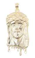 High Shine Diamond Cut 10KT Yellow Gold Dripping Jesus Face Pendant 1.9" - 3.93g