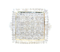 3.30 Ctw Princess, Round & Baguette Cut Diamond Cluster 14KT Gold Cocktail Ring