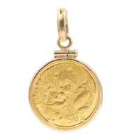 Classic 1/10 oz 50 Yuan .999 2005 Panda Coin 14KT Yellow Gold Bezel Pendant 4.5g