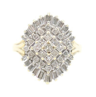 1.85 ctw Princess Round and Baguette Cut Diamond Large 14KT Gold Cluster Ring