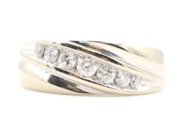 Men's 0.55 ctw Round Diamond Diagonal 8.3mm 14KT White Gold Channel Band Ring 