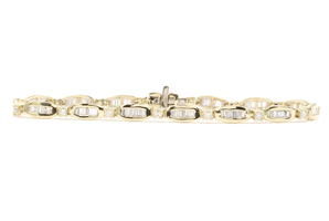 Women's 1.45 Ctw Baguette & Round Diamond 14KT Yellow Gold Tennis Bracelet 7"