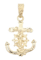 High Shine 14KT Yellow Gold Nugget Style Anchor Crucifix Pendant 1.4" by MA