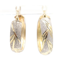 Women's Estate 10KT Yellow & White Gold SandBlasted Leaf Design Hoop Earrings 