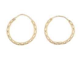 Women's Estate 14KT Yellow Gold Dainty 15.4mm Unique Cut Out Hoop Earrings 0.77g