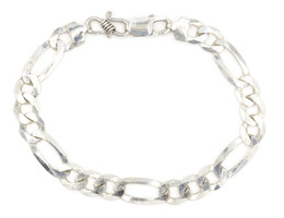 8.5" Classic Sterling Silver 925  8.7mm Wide Figaro Bracelet Made in Italy 14.6g