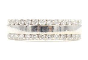 Women's 2-Row 0.50 Ctw Round Diamond 14KT White Gold Anniversary Band Ring by CN