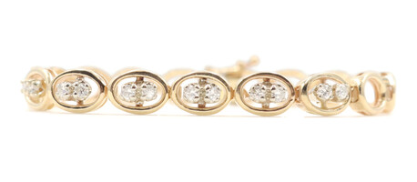 Estate Women's 14KT Yellow Gold Oval Link 0.48 ctw Round Diamond 7" Bracelet 13g