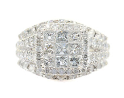 2.82 Ctw Princess & Round Diamond Square Halo 14KT White Gold Cluster Ring 7.31g