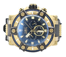 Invicta Bolt Men 52mm Blue Dial Gold Tone Chronograph Quartz SS Black Band Watch