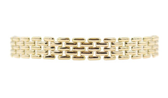 Estate 14KT Yellow Gold 10.8mm Wide Brick Pattern Panther Link 8" Bracelet 13.7g