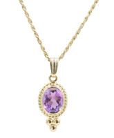 14KT Yellow Gold 0.92 ctw Oval Cut Purple Amethyst Pendant on 18" Rope Necklace