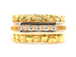 Unique Channel-Set 0.20 Ctw Round Diamond 14KT Gold Retro Style Nugget Ring 7.5g