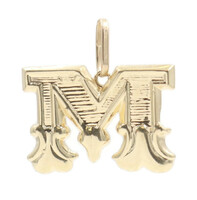 Classic Detailed 1" 14KT Yellow Gold Gothic "M" Initial High Shine Pendant 4.3g