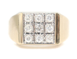 Men's 0.38 Ctw Round Diamond Square Cluster 14KT Yellow Gold Satin Finish Ring