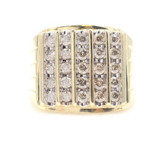Men's 1 1/2 TW Round Diamond 5 Row 10K Yellow Gold ZEI 18.7mm Statement Ring 10g
