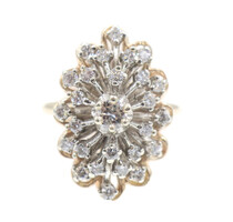 Estate 14KT Yellow Gold 0.72 ctw Round Diamond Cluster  Marquise Cocktail Ring