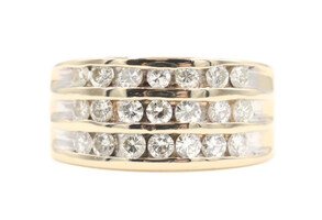 Estate 3-Row Channel Set 1.0 Ctw Round Cut Diamond 14KT Yellow Gold Ring - 6.5g