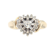 10KT Yellow Gold Round Single Cut and Baguette 0.30 ctw Diamond Women Heart Ring