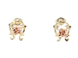 Unique Two Tone 14KT Yellow and Rose Gold Nugget Detailed Rose Stud Earrings 