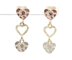 Womens Tri-Color 14KT Yellow White & Rose Gold Triple Heart Dangle Earrings 1.6g