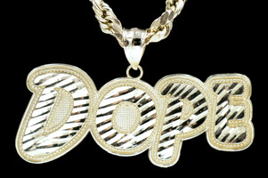 High Shine 10KT Yellow Gold Diamond-Cut "Dope" Pendant on 14KT Rope Chain 22.5"