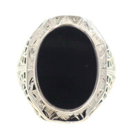 Women's Signet 1.60 Ct Oval Black Onyx Insert 14KT Yellow Gold Cocktail Ring 3g