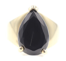 Solitaire 1.45 Ct Pear Cut Black Onyx 10KT Yellow Gold Estate Cocktail Ring VIP