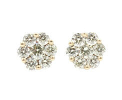 0.82 ctw Round Diamond Flower Cluster 10KT Yellow Gold Stud Screw Back Earrings 
