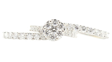 Women's 2.75 ctw Round Diamond Halo 3 Stack 14KT White Gold Wedding Ring Set